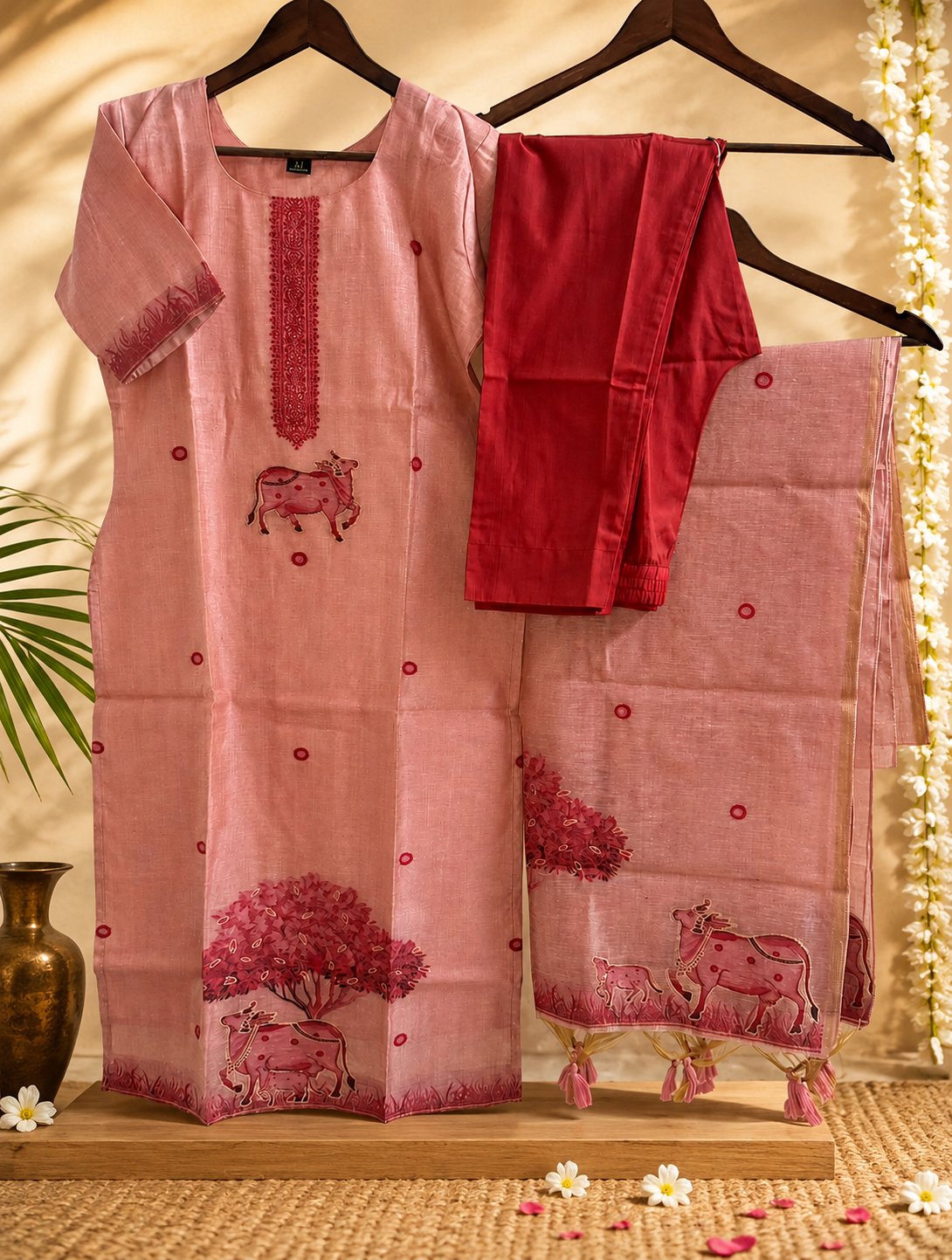 Blush Pink Tissue Jamdani Kurta Set