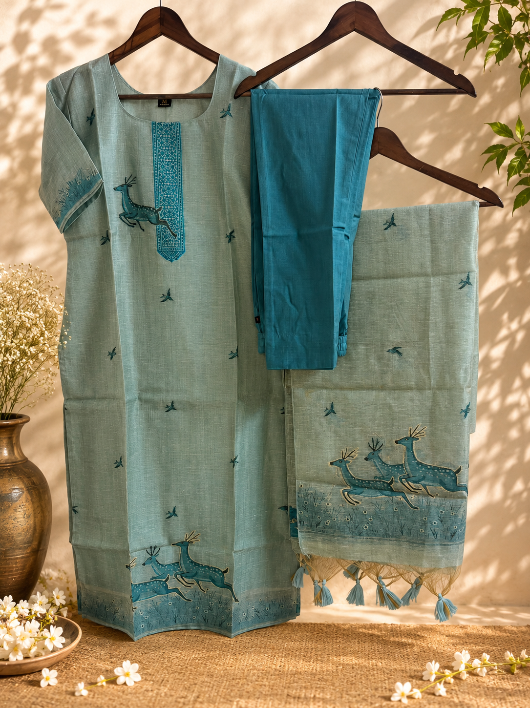 Sea Green Tissue Jamdani Kurta Set